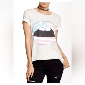 Wildfox American Flag Lips Graphic Oversized T-Shirt, Size L